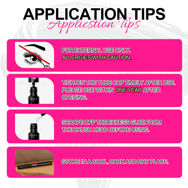 Application tips for cluster lash glue on a pink background