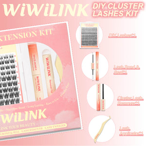 WiWiLINK Flit Cluster Lashes Kit includes lash tray, glue, remover, and applicator.
