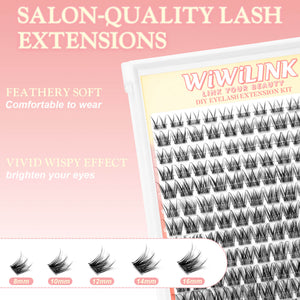 WiWiLINK Flit cluster lashes featuring text and lash lengths from 8mm to 16mm