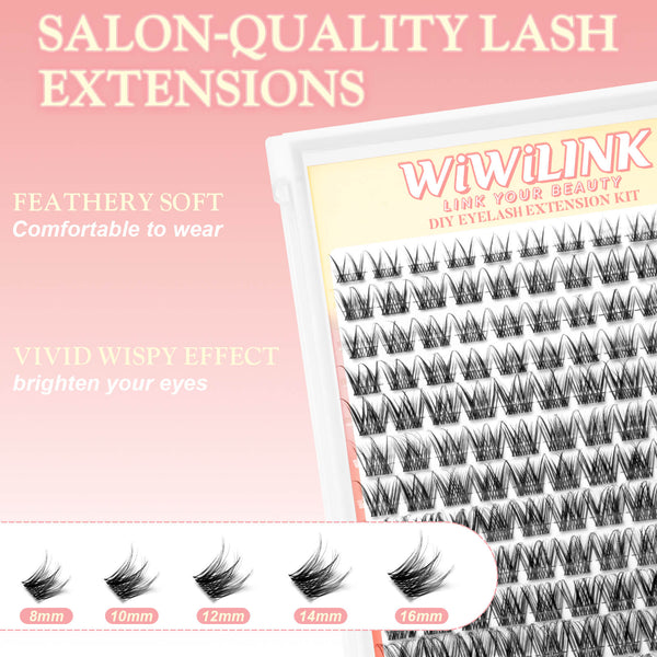 WiWiLINK Flit cluster lashes featuring text and lash lengths from 8mm to 16mm
