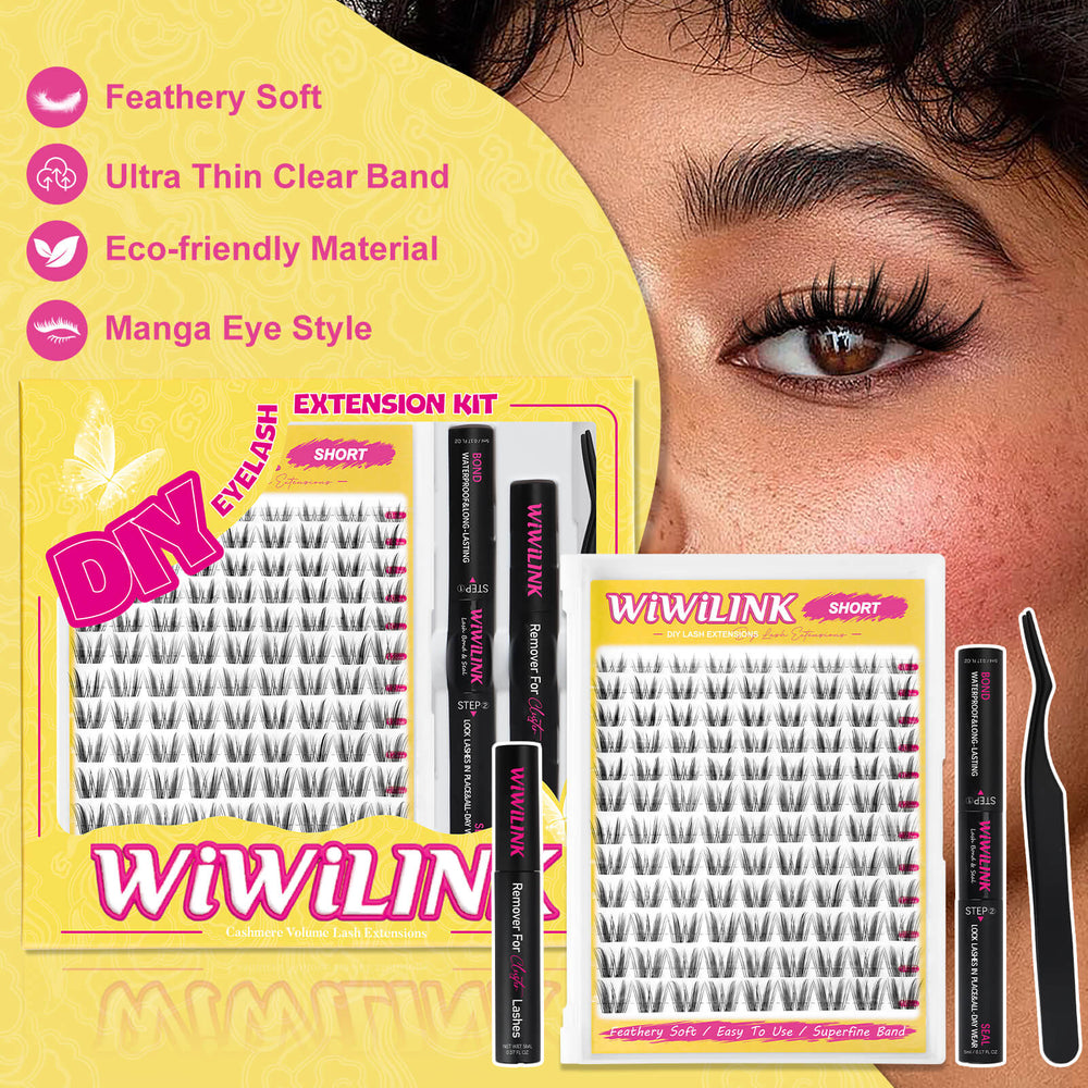 WiWiLINK Freya Short Cluster Lashes Kit with lash tray and tools