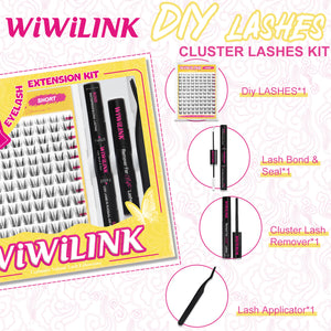 WiWiLINK Freya Cluster Lashes Kit includes lash tray, glue, remover, and applicator.