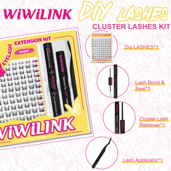 WiWiLINK Freya Cluster Lashes Kit includes lash tray, glue, remover, and applicator.