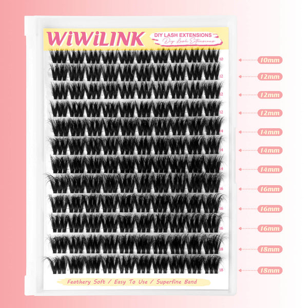 WiWiLINK Volume Bomb cluster lashes lengths from 10mm to 18mm