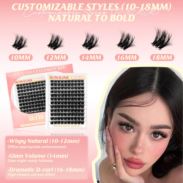 WiWiLINK Volume Bomb cluster lashes featuring text and lash lengths from 10mm to 18mm